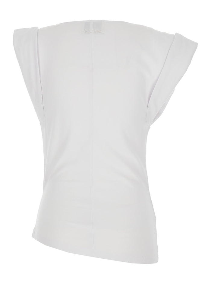 T-Shirt Maisan with Asymmetrical Design and Logo Embroidery on the Back in White Cotton for Women Tshirts Polo Shirts