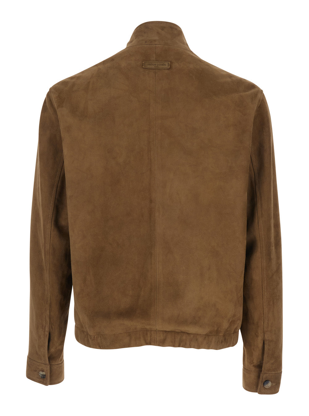 Brown Suede Jacket with High Collar and Zip Closure for Men Outerwear