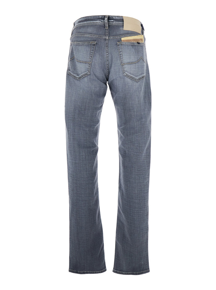 Jeans Bard with Belt Loops and Logo Patch on the Back in Faded Black Denim for Men Grey Cotton Emerald Elastane