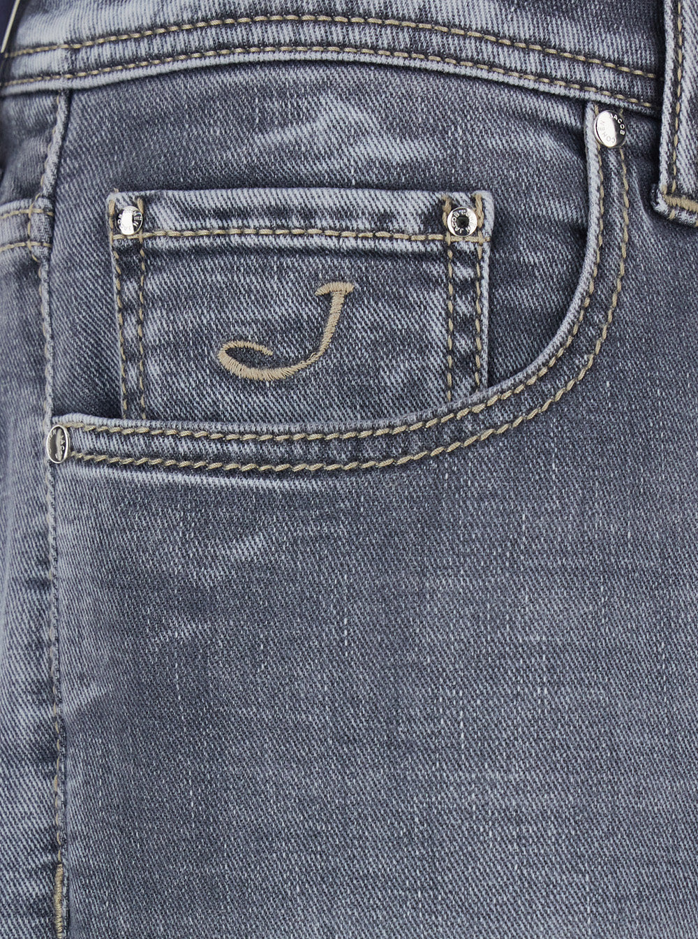 Jeans Bard with Belt Loops and Logo Patch on the Back in Faded Black Denim for Men Grey Cotton Emerald Elastane