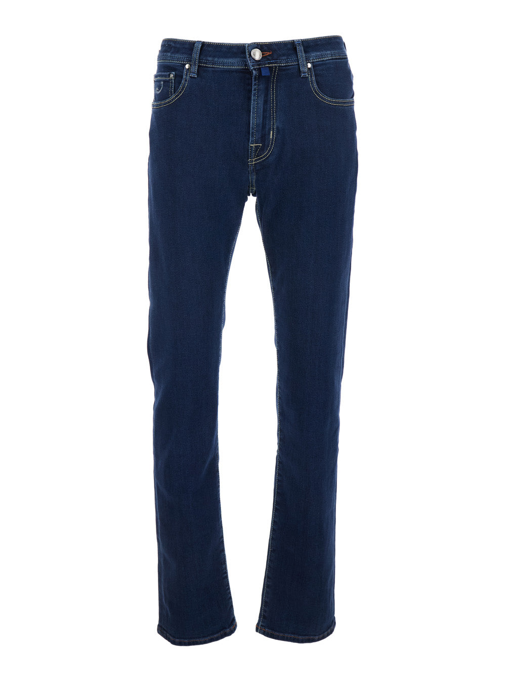 Jeans Bard with Belt Loops and Logo Patch on the Back in Blue Denim for Men Blu