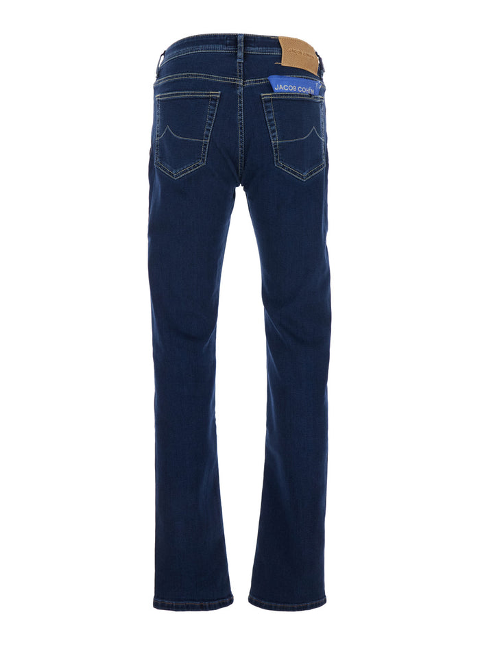 Jeans Bard with Belt Loops and Logo Patch on the Back in Blue Denim for Men Blu