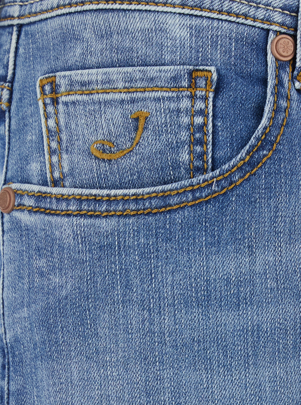 Jeans Bard with Double Logo Patch on the Back and Embroidery Front in Blue Denim for Men Blu Cotton Emerald Elastane