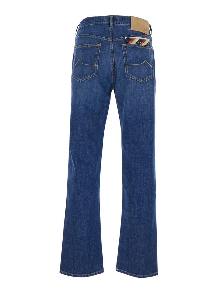 Jeans Edo with Double Logo Patch on the Back and Embroidery Front in Blue Denim for Men Blu Cotton Elastane