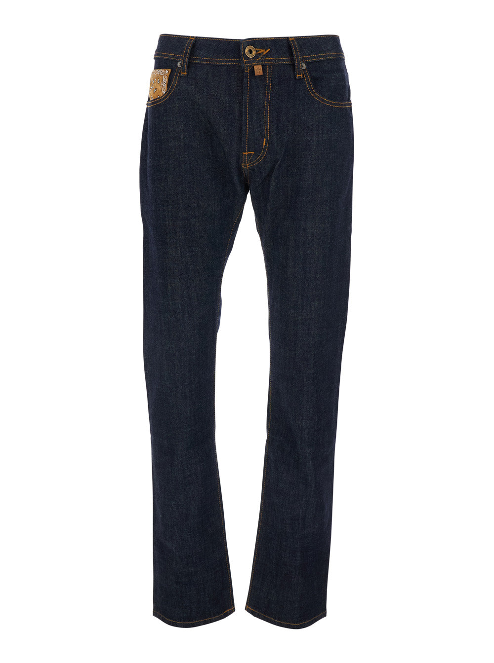 WESTERN Blue Cotton Five-Pocket Jeans for Men Blu Elastane