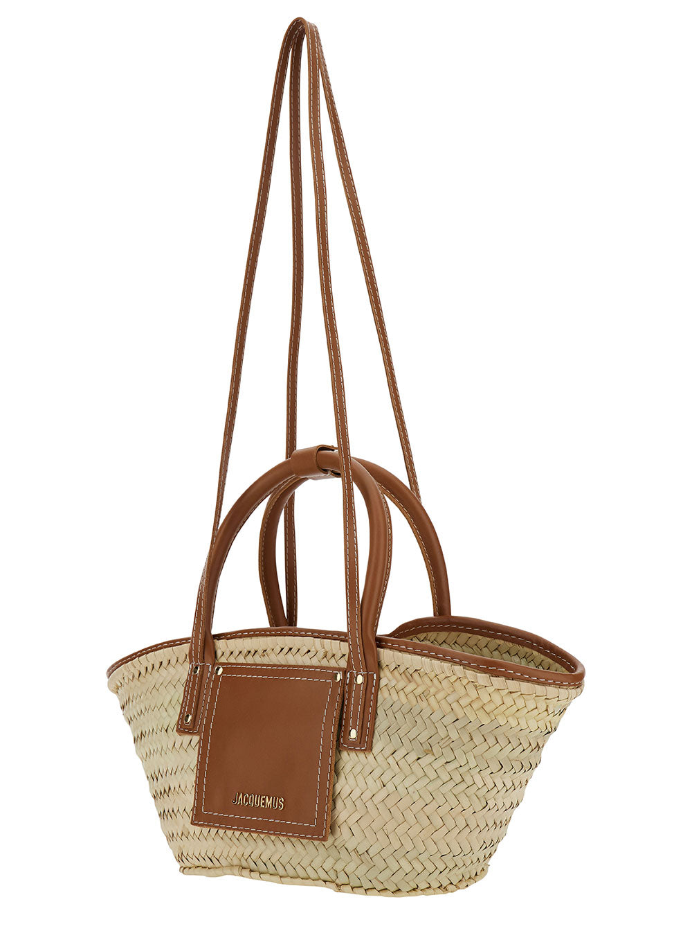 Le Panier Soli Beige Tote Bag With Applied Pocket And Logo Straw Leather For Women Brown Other Fibers Hand