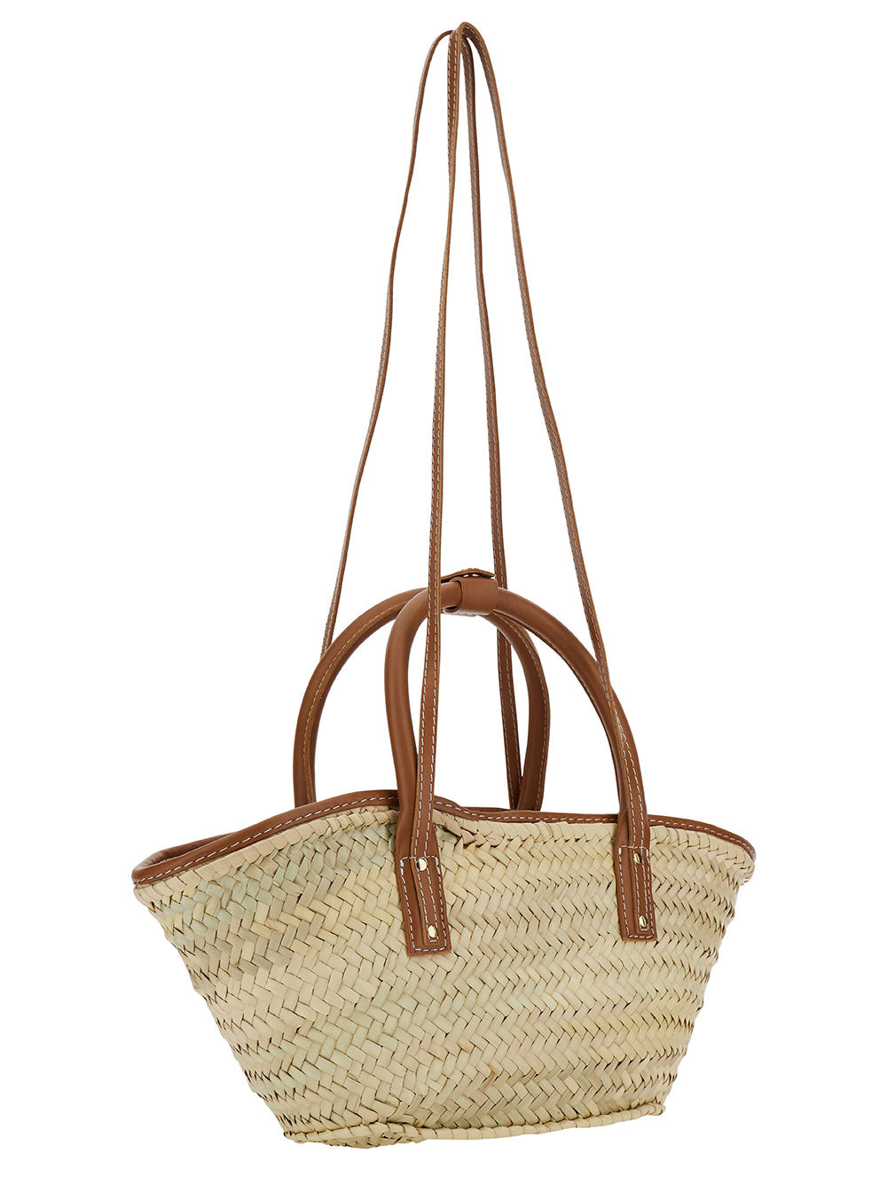 Le Panier Soli Beige Tote Bag With Applied Pocket And Logo Straw Leather For Women Brown Other Fibers Hand