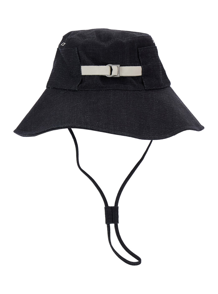 Le Bob De-Nimes Blue Fisherman Hat with Front Logo Lettering and Adjustable Strap in Cotton Man Blu Gloves