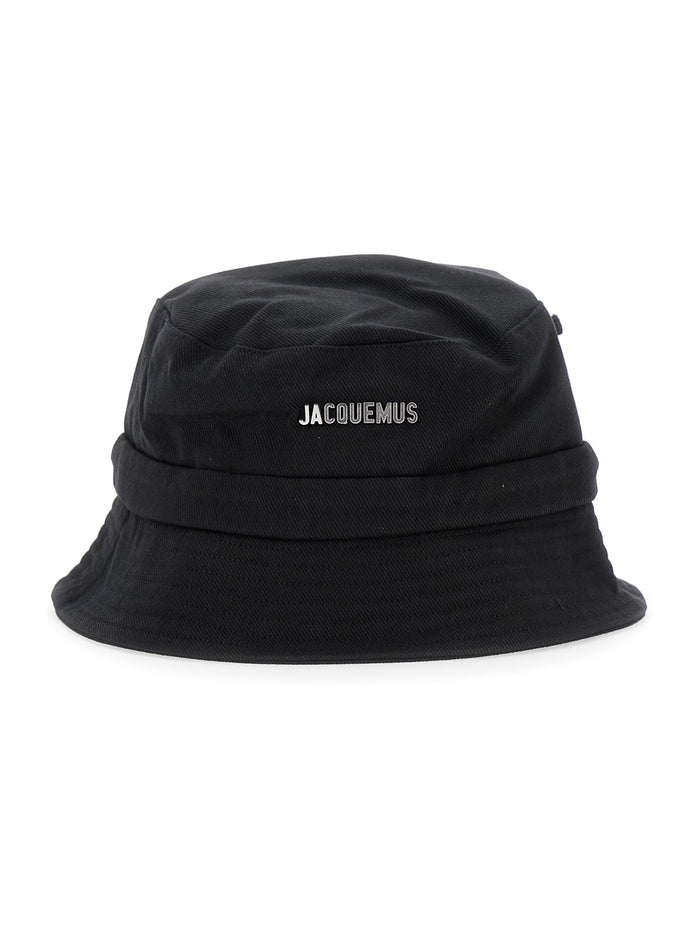 Mens Le Bob Gadjo Black Fisherman Hat with Front Lettering Logo and Knot Closure at the Back in Cotton Gloves