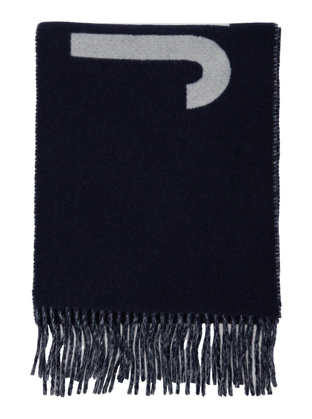LEcharpe Jacquemus Blue Scarf with Maxi Logo Lettering and Fringed Hem in Wool Man Blu Scarfs Foulards