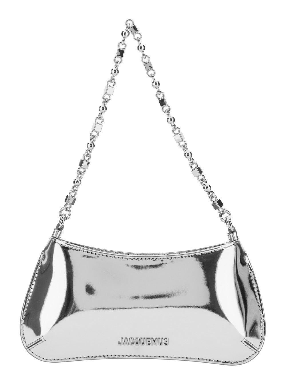Le Petit Bisou Chaine Silver Colored Shoulder Bag with Chain Strap and Logo Lettering on the Front in Lamé for Women Metallic Polyurethane Polyester