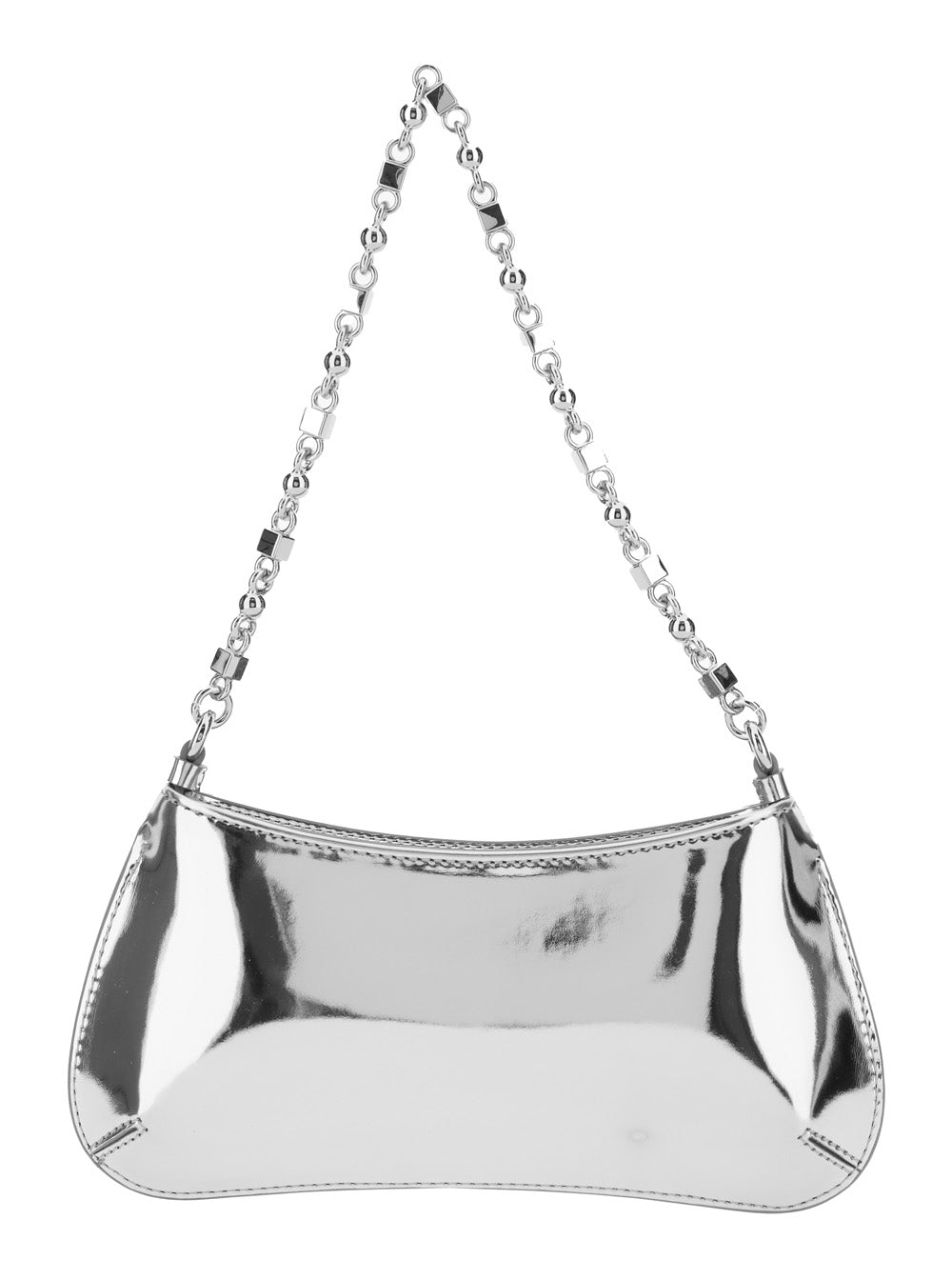 Le Petit Bisou Chaine Silver Colored Shoulder Bag with Chain Strap and Logo Lettering on the Front in Lamé for Women Metallic Polyurethane Polyester