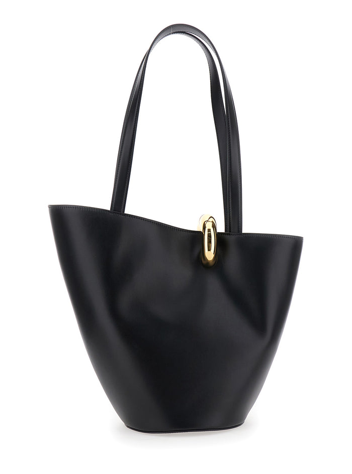 Le Bambola Black Medium Shoulder Bag with Impressed Logo Lettering on the Front and Ring Closure in Leather for Women Cow
