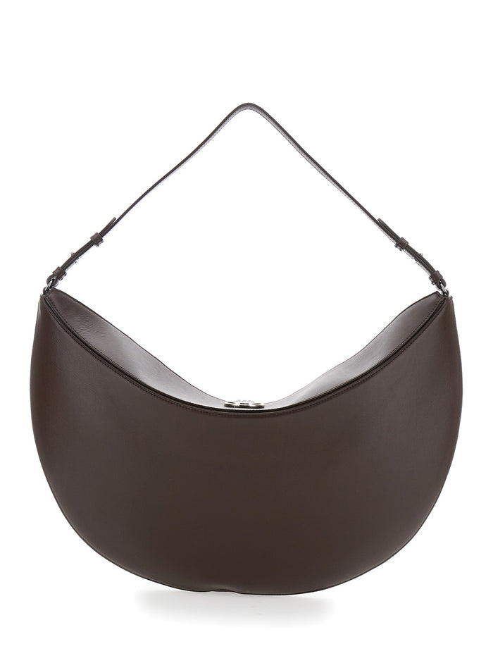 Brown Shoulder Bag Le Calisso Rond Large with Adjustable Strap and Embossed Logo in Leather for Women Calf