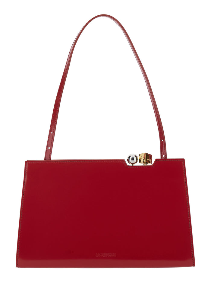 Le Salon Red Handbag with Gold and Silver Charm in Leather for Women Calf Hand Bags