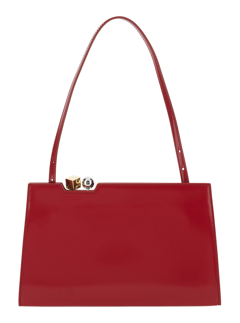 Le Salon Red Handbag with Gold and Silver Charm in Leather for Women Calf Hand Bags