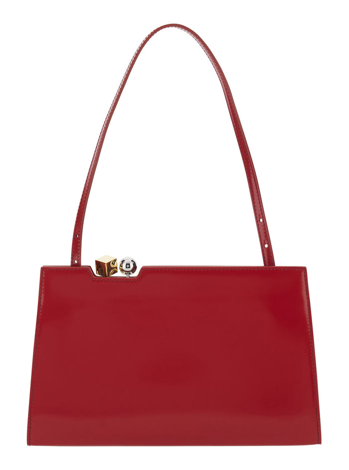 Le Salon Red Handbag with Gold and Silver Charm in Leather for Women Calf Hand Bags