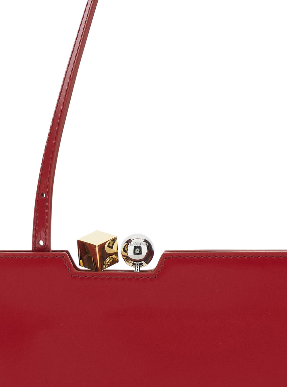 Le Salon Red Handbag with Gold and Silver Charm in Leather for Women Calf Hand Bags
