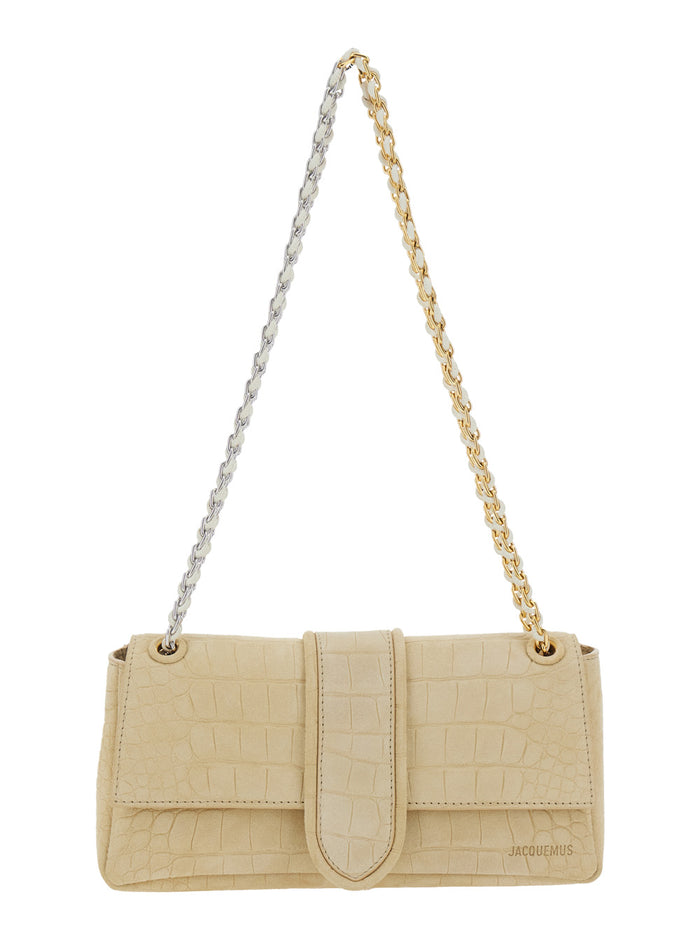 Le Bambino Chaine Beige Shoulder Bag with Chain Strap and Crocodile-Embossed Effect in Leather Woman Calf