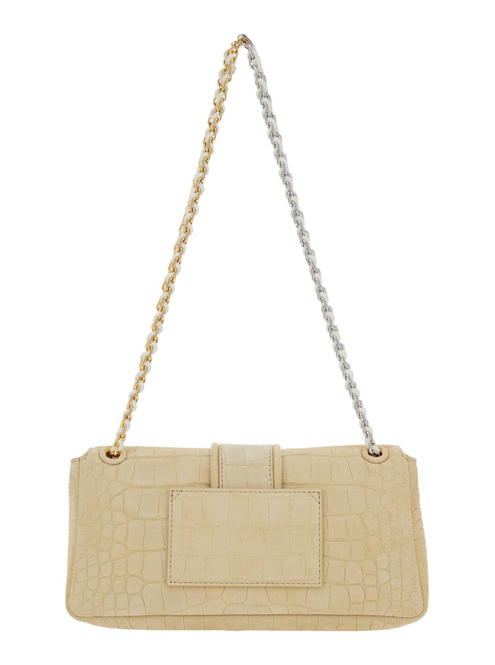 Le Bambino Chaine Beige Shoulder Bag with Chain Strap and Crocodile-Embossed Effect in Leather Woman Calf