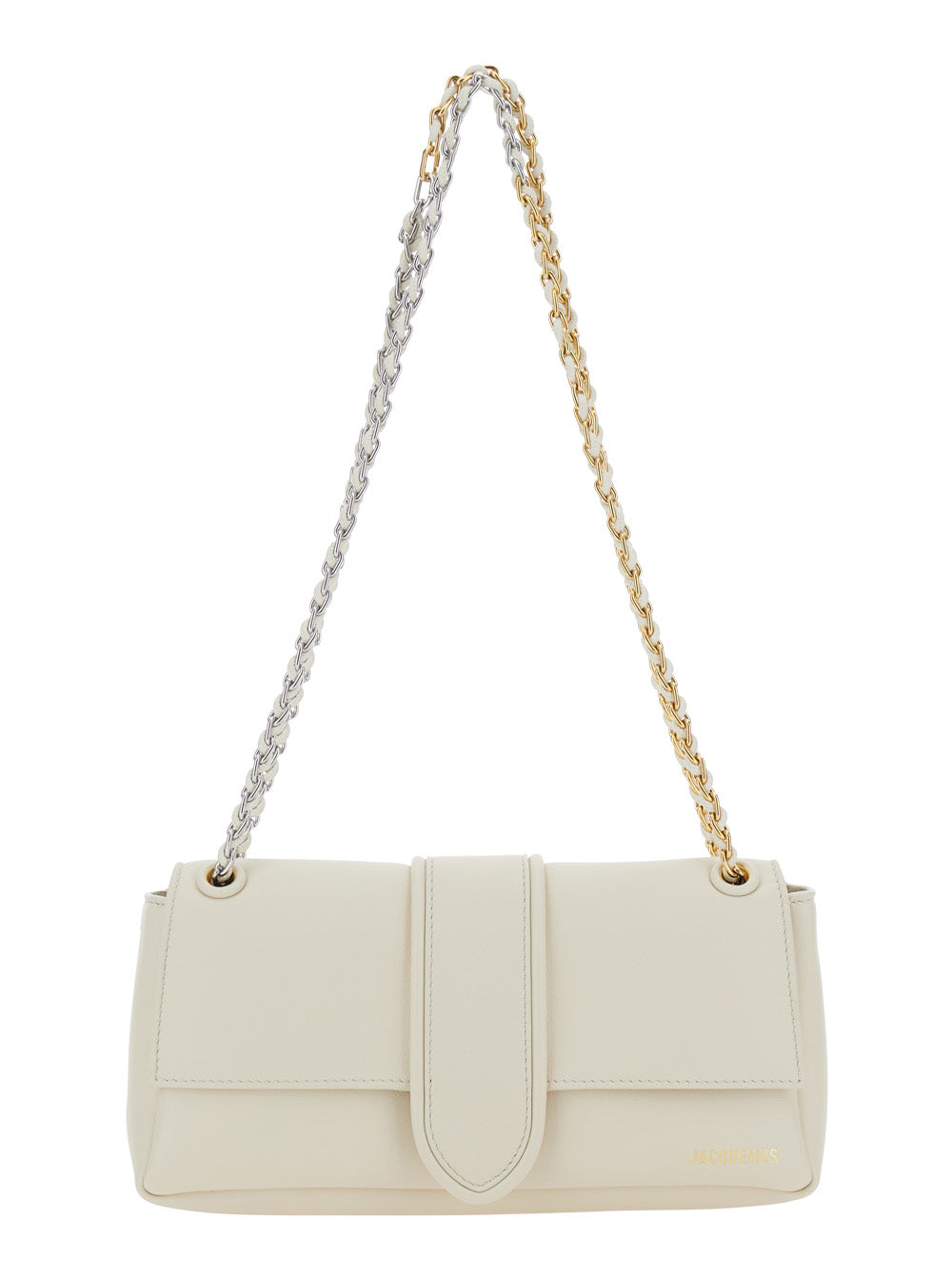 Le Bambino Chaine White Shoulder Bag with Chain Strap and Logo on the Front in Leather Woman Lamb