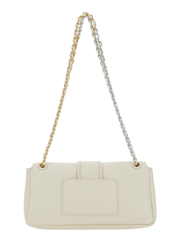 Le Bambino Chaine White Shoulder Bag with Chain Strap and Logo on the Front in Leather Woman Lamb