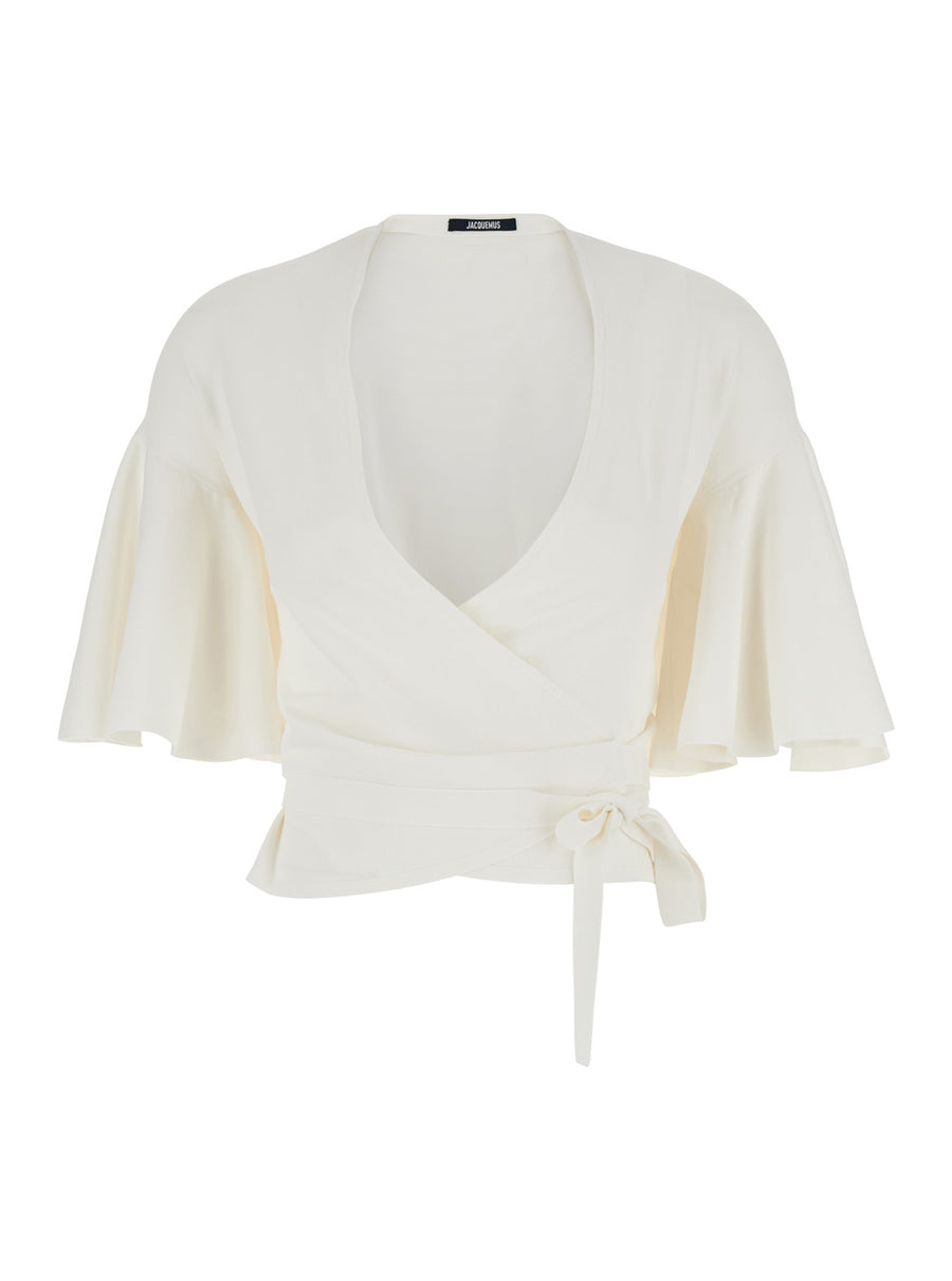 Top With Crossed Neckline White Viscose Tops