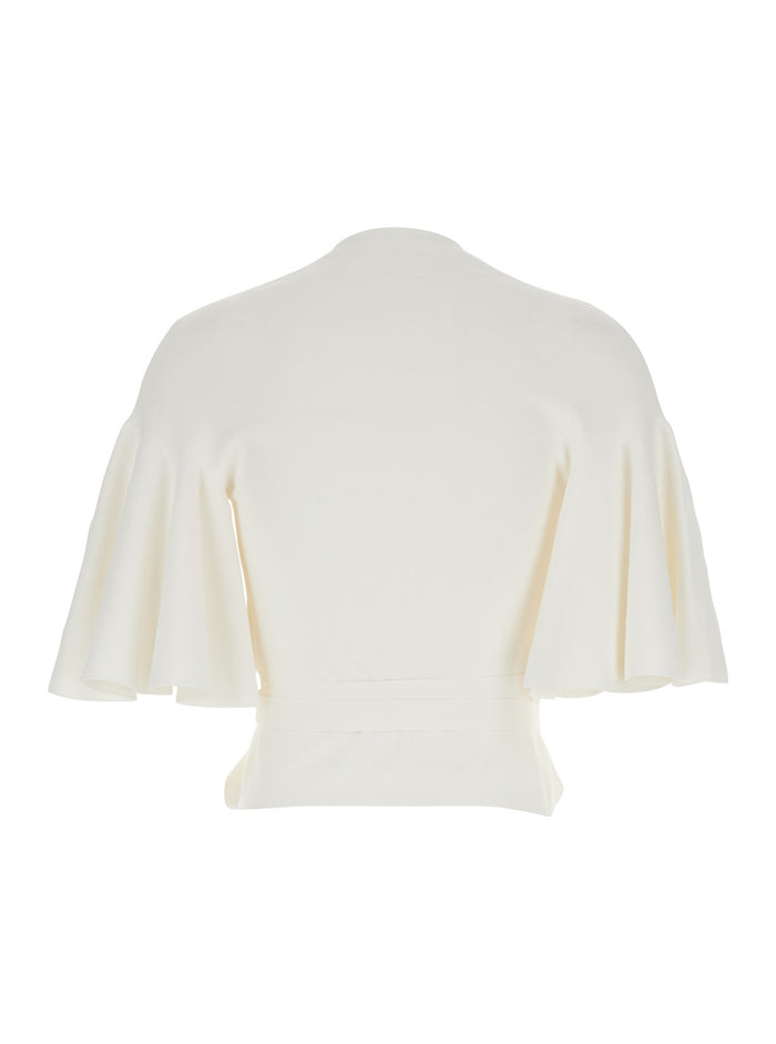 White Top with Crossed Neck In Tech Fabric for Women Viscose Polyester Tops