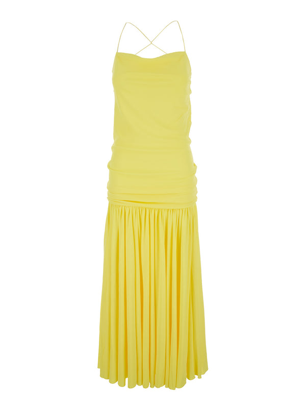 Dress, Straight Neckline, Yellow Viscose