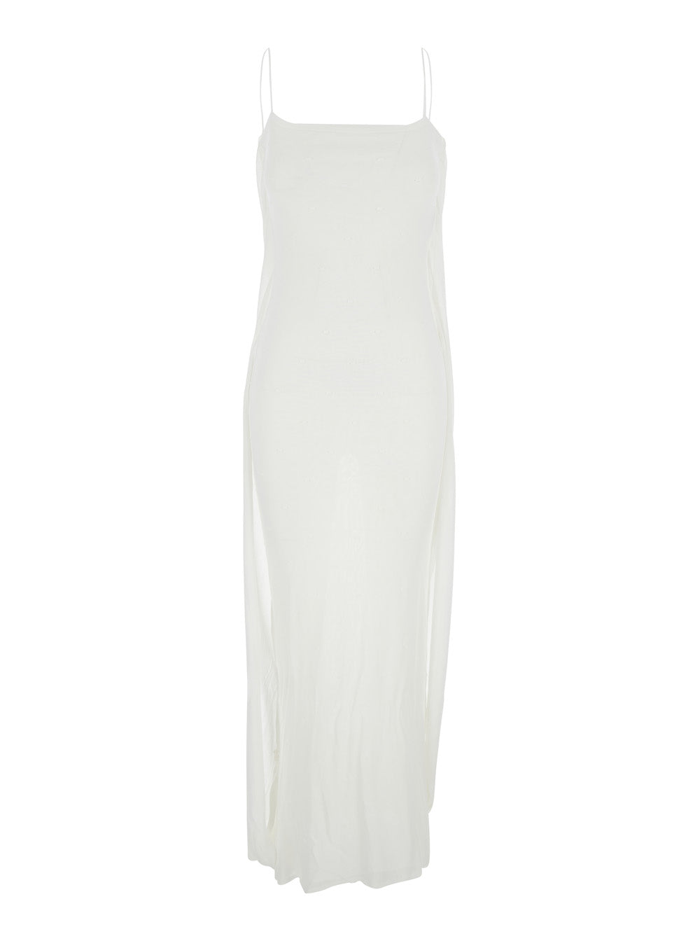 White Dress with Straight Neckline in Tech Fabric Woman Viscose Long