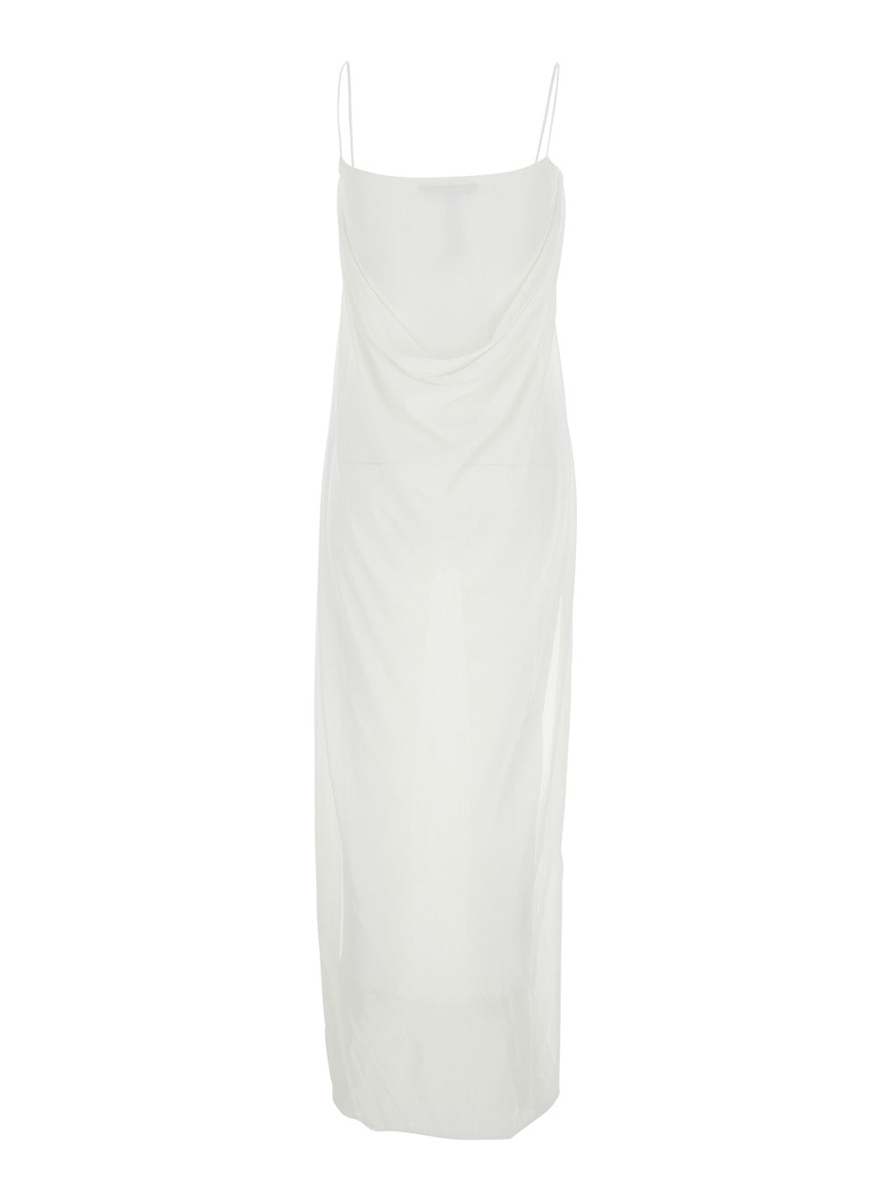 White Dress with Straight Neckline in Tech Fabric Woman Viscose Long