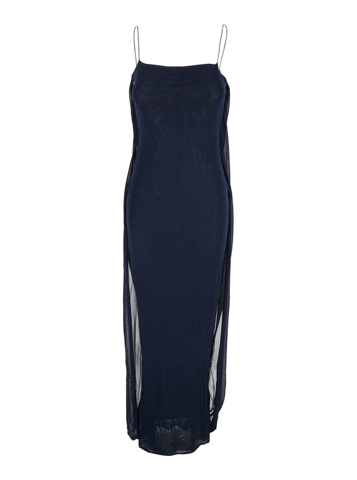 Blue Dress with Straight Neckline in Tech Fabric for Women Blu Viscose Long