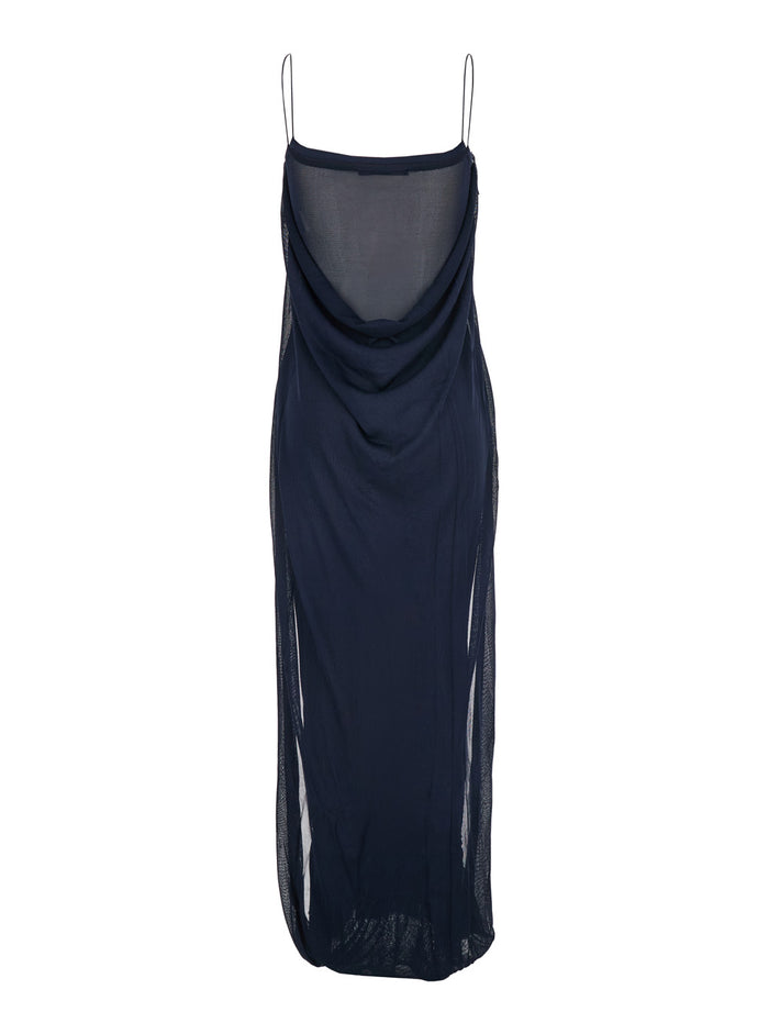 Blue Dress with Straight Neckline in Tech Fabric for Women Blu Viscose Long