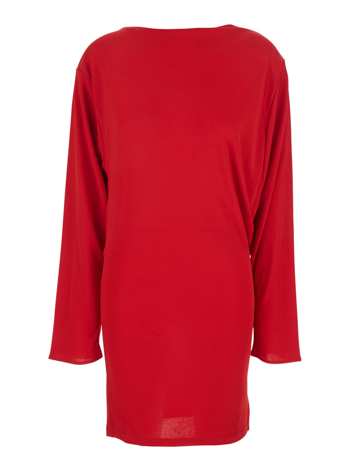 Mistral Red Dress with Boat neckline and Long Sleeves in Viscose Women Polyamide