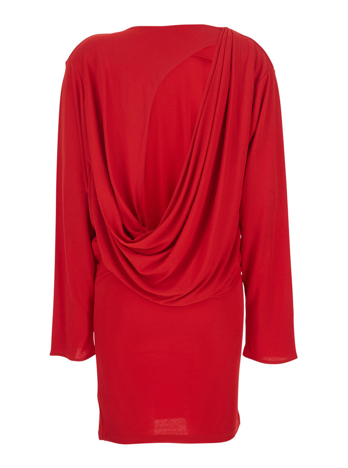 Mistral Red Dress with Boat neckline and Long Sleeves in Viscose Women Polyamide