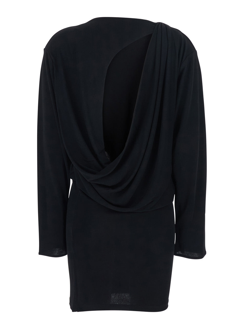 Black La Robe Mistral Crew Neck Dress with Long Sleeves and Open Back in Viscose Blend Women Polyamide