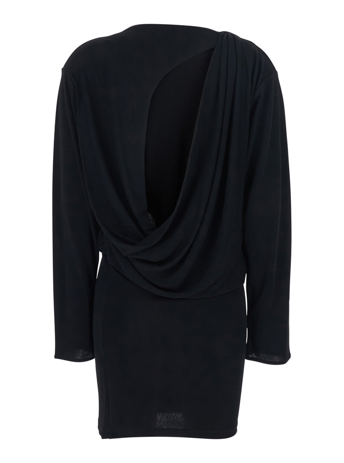 Black La Robe Mistral Crew Neck Dress with Long Sleeves and Open Back in Viscose Blend Women Polyamide