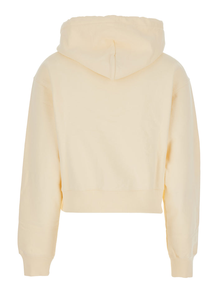 Le Hoodie Gros Grain Beige Cropped with Drawstring Hood and Logo Patch on Front in Cotton for Women Sweatshirts