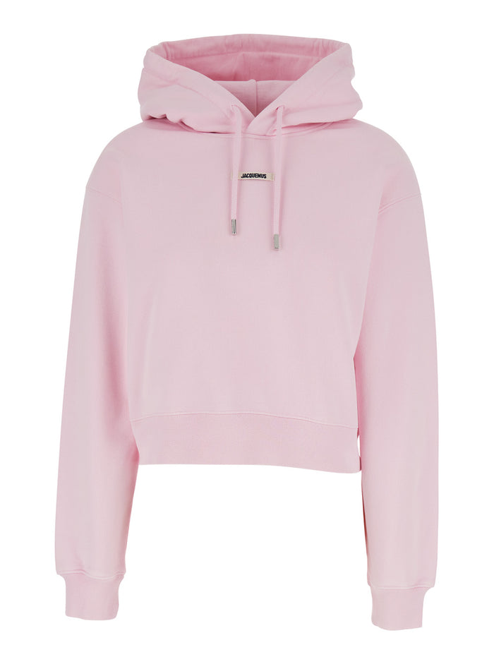 Pink Hoodie with Fixed Hood and Logo Patch on Front in Cotton for Women Sweatshirts