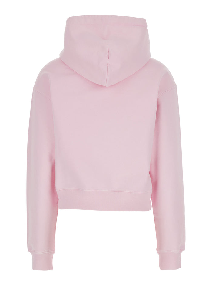 Pink Hoodie with Fixed Hood and Logo Patch on Front in Cotton for Women Sweatshirts