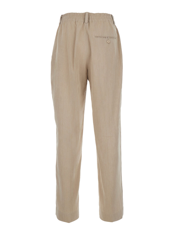 Pants Le Pantalon Croisiere Beige With Elasticated Waist And Side Pockets In Linen For Men Viscose Polyamide Trousers