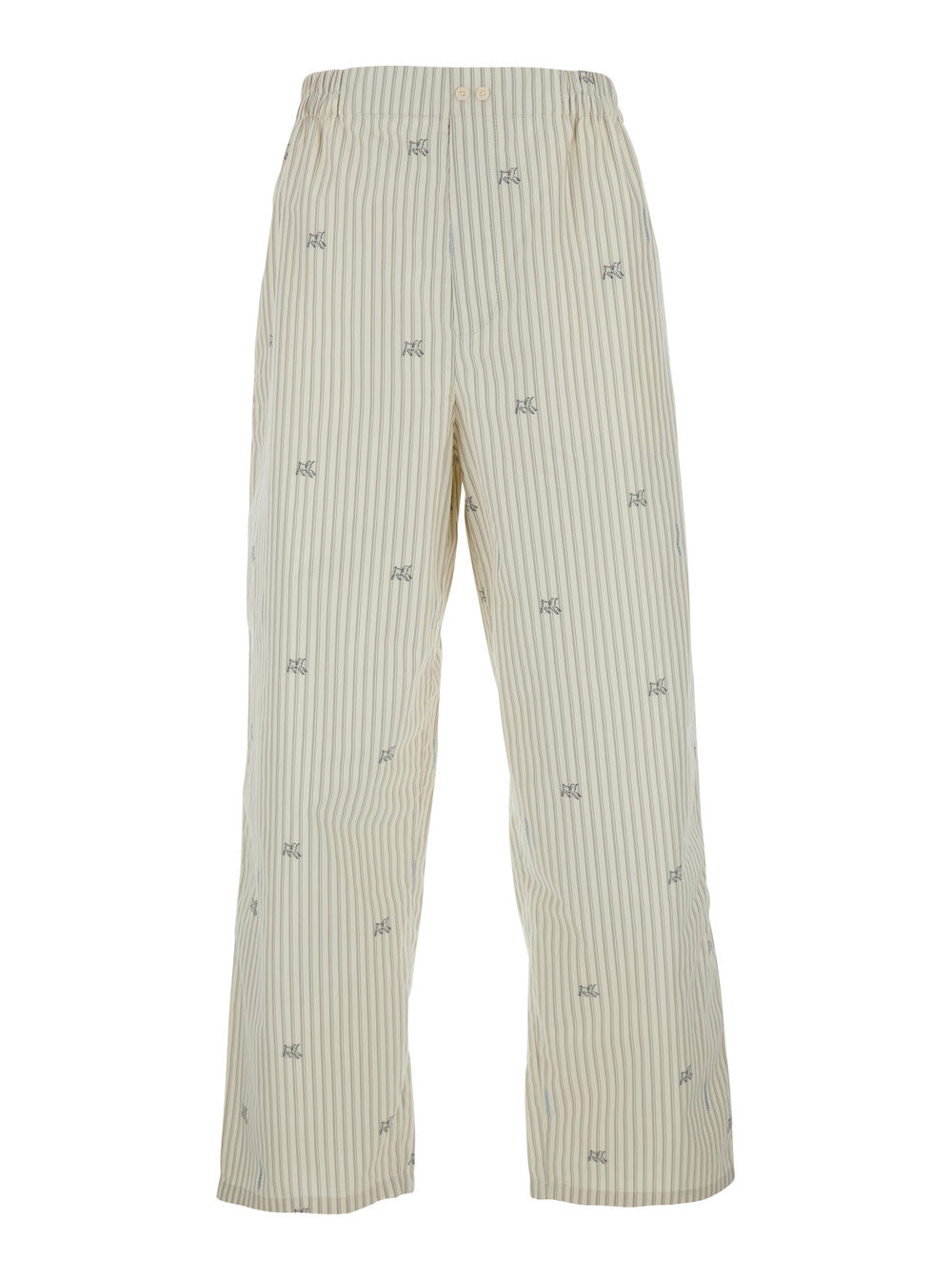 Beige Pants with elasticated waist and Striped Design in Cotton Man Trousers