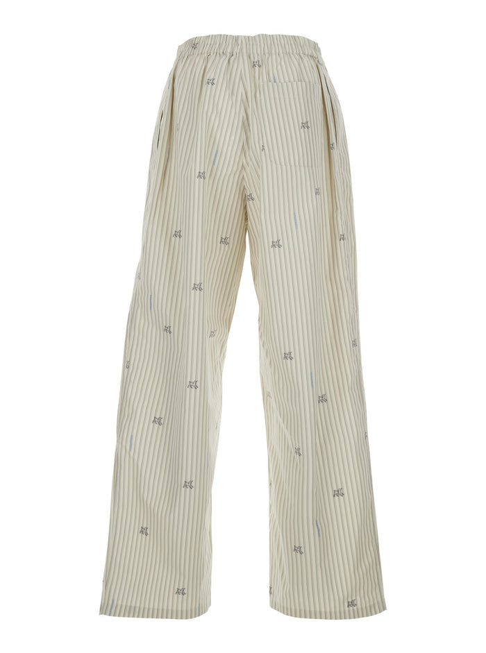 Beige Pants with elasticated waist and Striped Design in Cotton Man Trousers