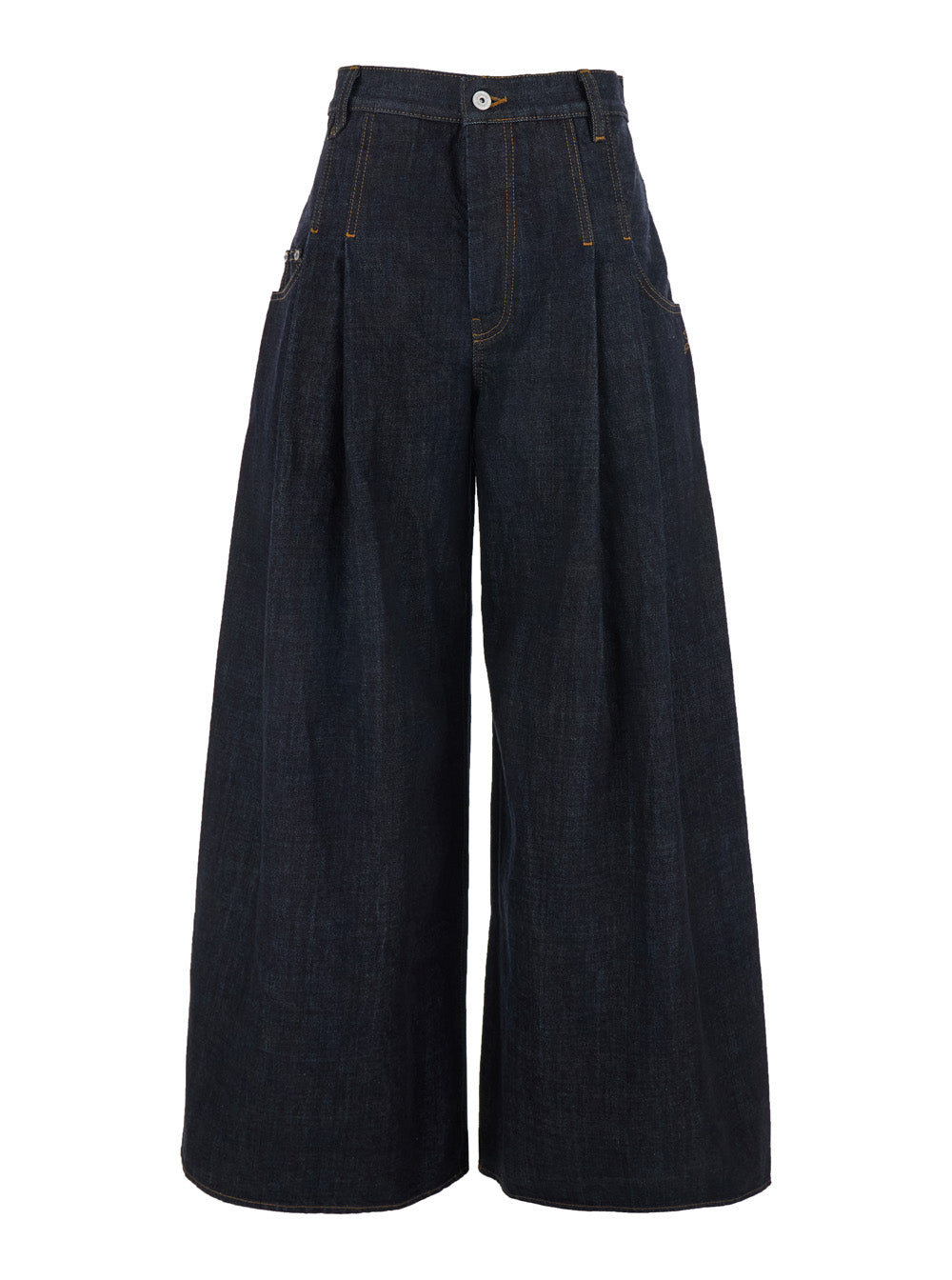 Le De-Nimes Souro Blue Jeans with Logo Embroidery and Wide Leg in Denim for Women Blu Cotton