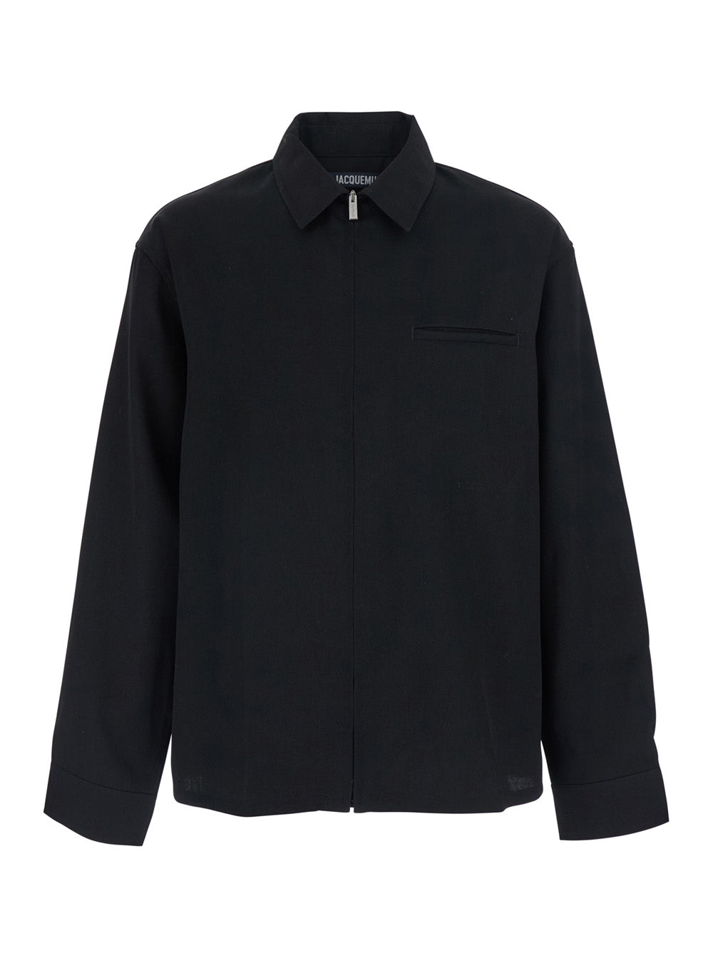 La Chemise Mecano Black Shirt With Zip Closure And Maxi Logo Lettering On The Back In Wool For Men Virgin Blouses