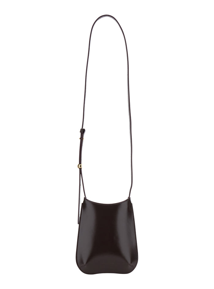 Le Bisou Phone Pouch Bordeaux Crossbody bag with Adjustable Strap and Logo on Front in Leather Man Calf