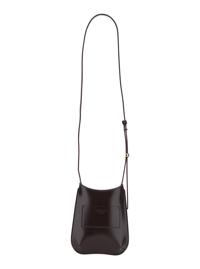 Le Bisou Phone Pouch Bordeaux Crossbody bag with Adjustable Strap and Logo on Front in Leather Man Calf