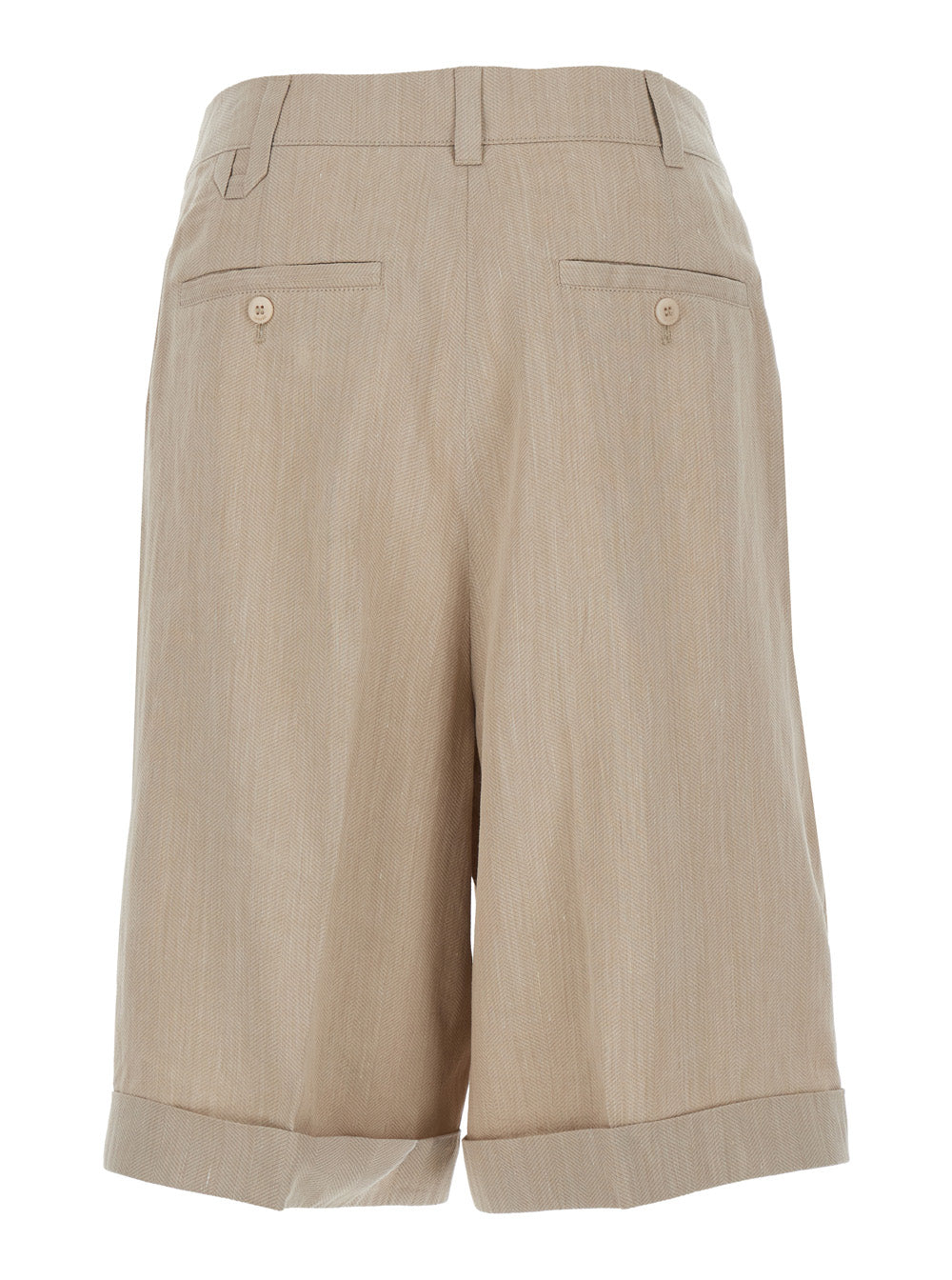Le Short Pastro Beige With Turn-Up Hem In Linen Blend For Men Viscose Polyamide And Bermuda