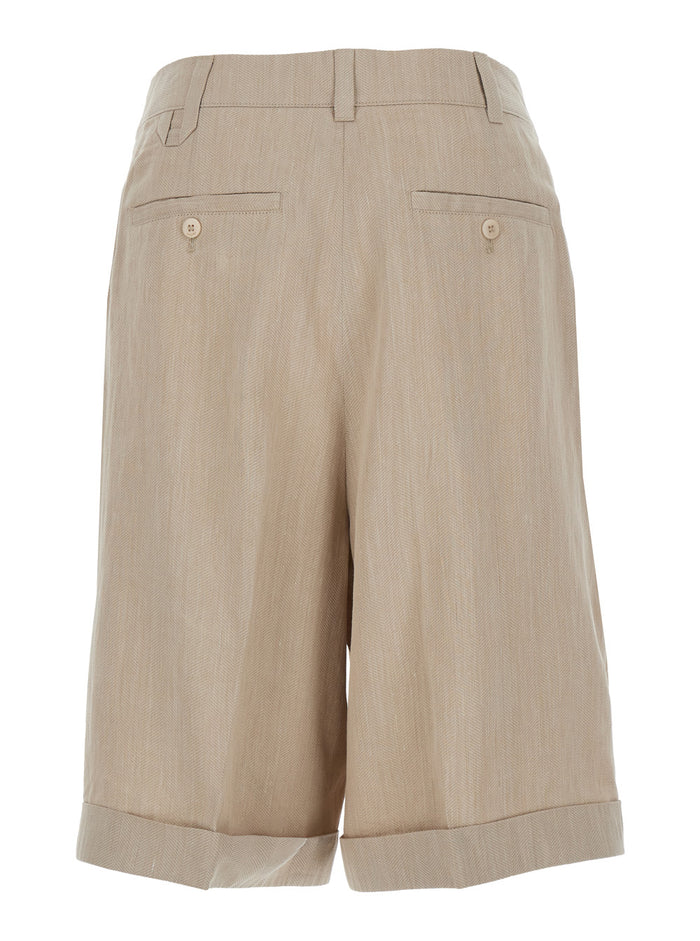 Le Short Pastro Beige With Turn-Up Hem In Linen Blend For Men Viscose Polyamide And Bermuda