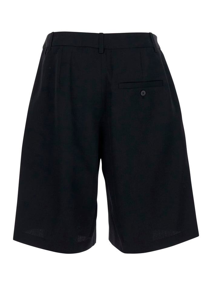 Le Short Camargue Black Bermuda with Belt Loops and Wide Leg in Wool for Men